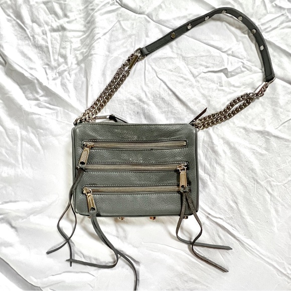 Rebecca Minkoff Mini 5 Zip Crossbody Leather Bag in grey - designer purse - Picture 2 of 9